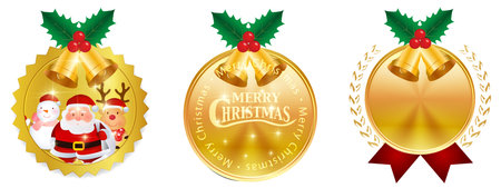 Christmas medal gold holly iconのイラスト素材