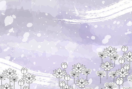 Mourning Lotus Postcard Japanese Pattern Backgroundのイラスト素材