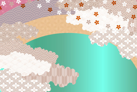 Cherry Blossoms Japanese Pattern Nengajo Backgroundのイラスト素材