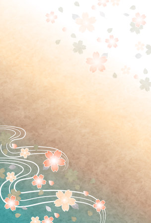 Mourning Cherry Blossoms Japanese Pattern Nengajo Backgroundのイラスト素材