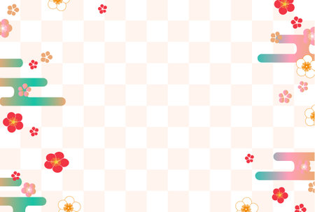 Ume Japanese Pattern Nengajo Backgroundのイラスト素材