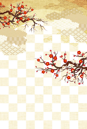 Ume Japanese Pattern Nengajo Backgroundのイラスト素材