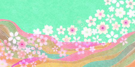 cherry blossom Japanese paper pattern colorful backgroundのイラスト素材