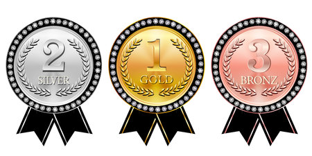 medal ribbon gold circle iconのイラスト素材