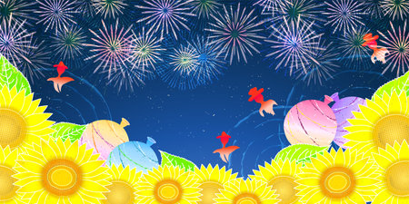 sunflowers goldfish water balloons backgroundのイラスト素材