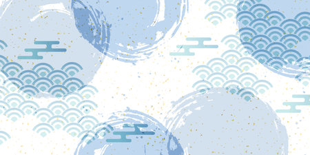 Wave Japanese Pattern Watercolor Backgroundのイラスト素材