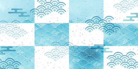 Wave Japanese Pattern Watercolor Backgroundのイラスト素材
