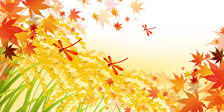 Rice Autumn Countryside Landscape Backgroundのイラスト素材
