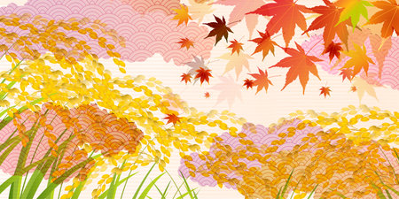 Rice Autumn Countryside Japanese Pattern Backgroundのイラスト素材