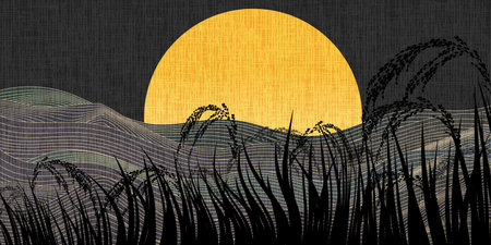 Rice Autumn Countryside Landscape Backgroundのイラスト素材
