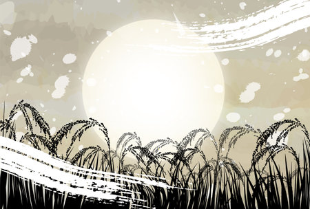 Rice Autumn Countryside Landscape Backgroundのイラスト素材