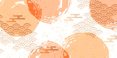 Wave Japanese Pattern Watercolor Backgroundのイラスト素材