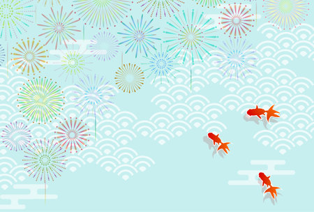 Goldfish Japanese Pattern Watercolor Backgroundのイラスト素材