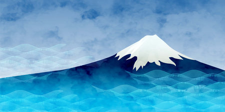 Fuji Wave Japanese Pattern Landscape Backgroundのイラスト素材