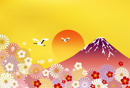 Fuji Japanese Pattern Nengajo Backgroundのイラスト素材