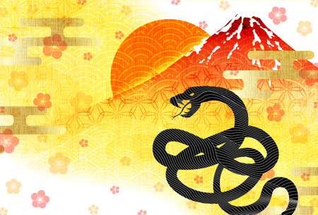 Snake New Year's card Fuji Backgroundのイラスト素材