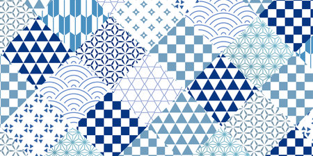 Blue Japanese Pattern Nengajo Backgroundのイラスト素材
