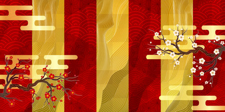 Nengajo Japanese Pattern Ume Backgroundのイラスト素材