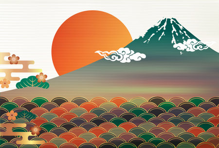 Japanese Pattern Nengajo Fuji Backgroundのイラスト素材