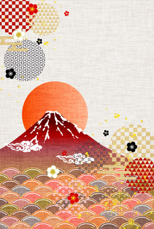 Japanese Pattern Nengajo Fuji Backgroundのイラスト素材