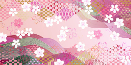 Japanese Pattern Cherry Blossoms Spring Backgroundのイラスト素材