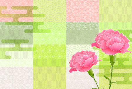 Mother's Day Carnation Japanese Pattern Backgroundのイラスト素材