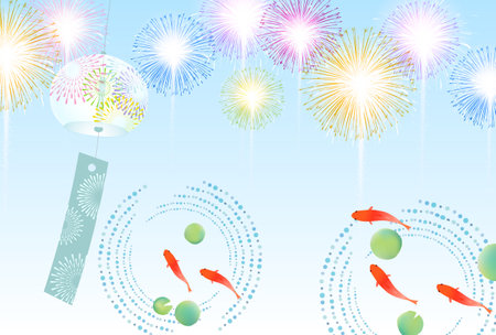 Goldfish Summer Watercolor Japanese Pattern Backgroundのイラスト素材