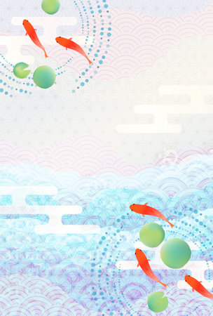 Goldfish Summer Watercolor Japanese Pattern Backgroundのイラスト素材