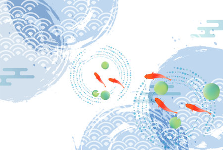 Goldfish Summer Watercolor Japanese Pattern Backgroundのイラスト素材