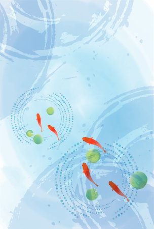 Goldfish Summer Watercolor Japanese Pattern Backgroundのイラスト素材