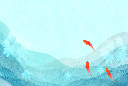Goldfish Summer Watercolor Japanese Pattern Backgroundのイラスト素材