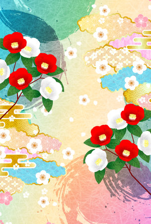 Ume Japanese Pattern Nengajo Backgroundのイラスト素材