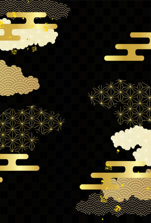 Gold Japanese Pattern Nengajo Backgroundのイラスト素材