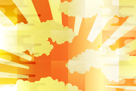 Sunrise Japanese Pattern Nengajo Gold Backgroundのイラスト素材