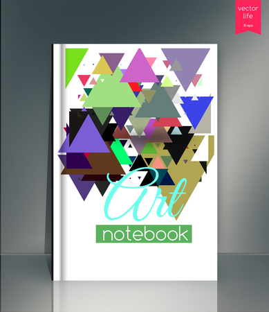 Blank vertical hardcover book template with red bookmark standing on gray surface. Vector illustration.のイラスト素材