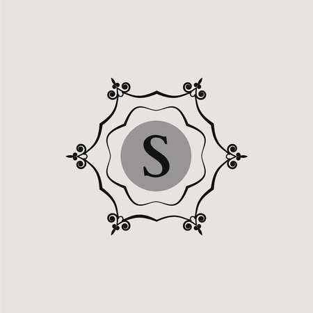 Monogram design template. Flourishes calligraphic monogram emblem template. Luxury elegant frame ornament line logo design vector illustration. Example monogram designs for Cafe, Restaurant, Boutiqueのイラスト素材