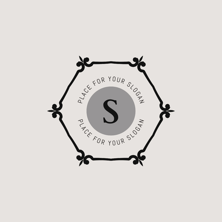 Monogram design template. Flourishes calligraphic monogram emblem template. Luxury elegant frame ornament line logo design vector illustration. Example monogram designs for Cafe, Restaurant, Boutiqueのイラスト素材