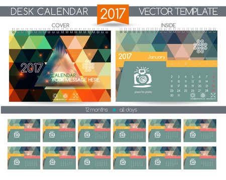 Design Desk Calendar 2017. Vector Templates all monthsのイラスト素材