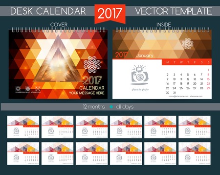 Design Desk Calendar 2017. Vector Templates all monthsのイラスト素材