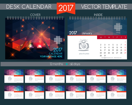 Design Desk Calendar 2017. Vector Templates all monthsのイラスト素材