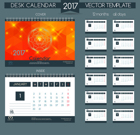 Design Desk Calendar 2017. Vector Templates all monthsのイラスト素材