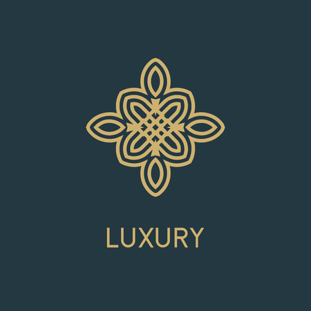 Luxury vector logo. Linear emblem. Flourishes calligraphic monogram emblem template. Luxury elegant frame ornament line logo design vector illustration. Example designs for Cafe, Hotel, Heraldic, Restaurant, Boutiqueのイラスト素材