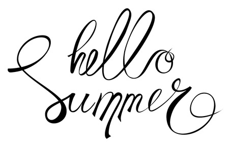 Hello summer hand drawn lettering isolated on white background for your designのイラスト素材