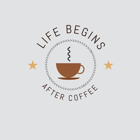 The logo with the words life begines after coffee for signs, badge, sticker. Decorative frame of vector elementsのイラスト素材