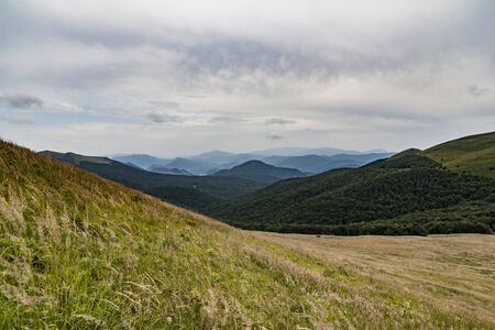 Road from Widelki to Tarnica through Bukowe Berdo in the Bieszczady Mountains in Polandの写真素材