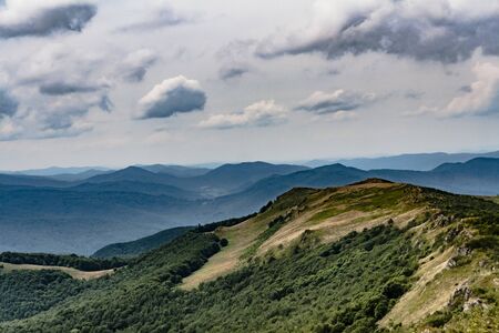 Road from Widelki to Tarnica through Bukowe Berdo in the Bieszczady Mountains in Polandの写真素材