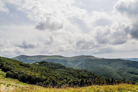 Road from Widelki to Tarnica through Bukowe Berdo in the Bieszczady Mountains in Polandの写真素材
