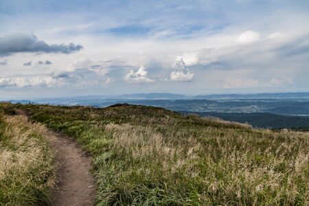 Road from Widelki to Tarnica through Bukowe Berdo in the Bieszczady Mountains in Polandの写真素材