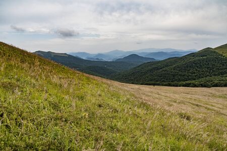 Road from Widelki to Tarnica through Bukowe Berdo in the Bieszczady Mountains in Polandの写真素材