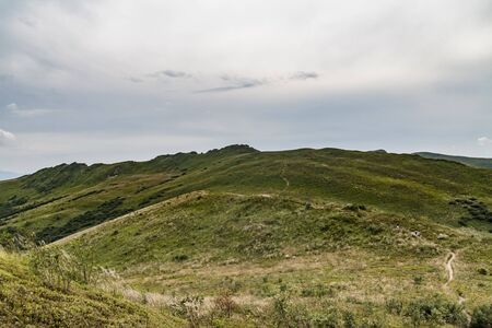 Road from Widelki to Tarnica through Bukowe Berdo in the Bieszczady Mountains in Polandの写真素材